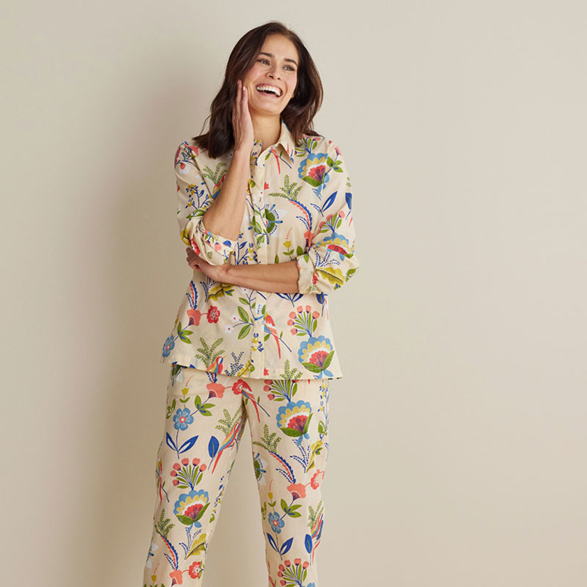 Printed Voile Women's Cropped Pajama Set
