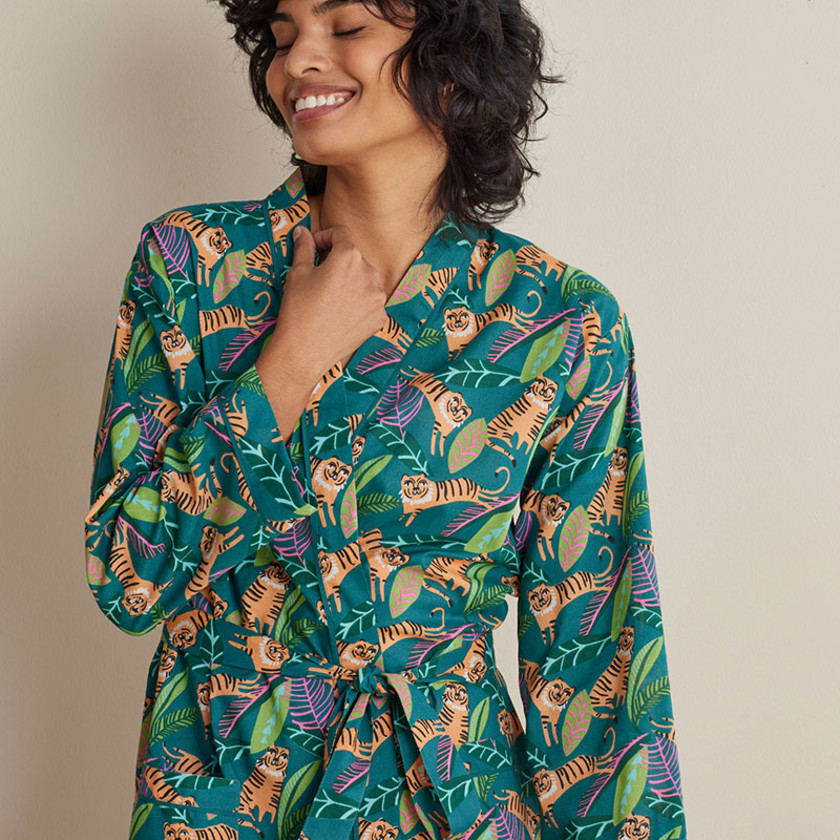 Printed Voile Women's Kimono Robe - Amravati, XS/S,Amravati