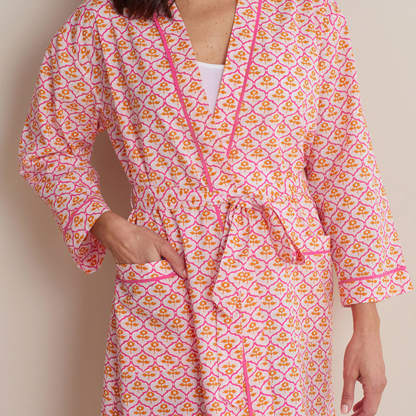 Printed Voile Women's Kimono Robe - Mini Garden Pink, XS/S,Mini Garden Pink