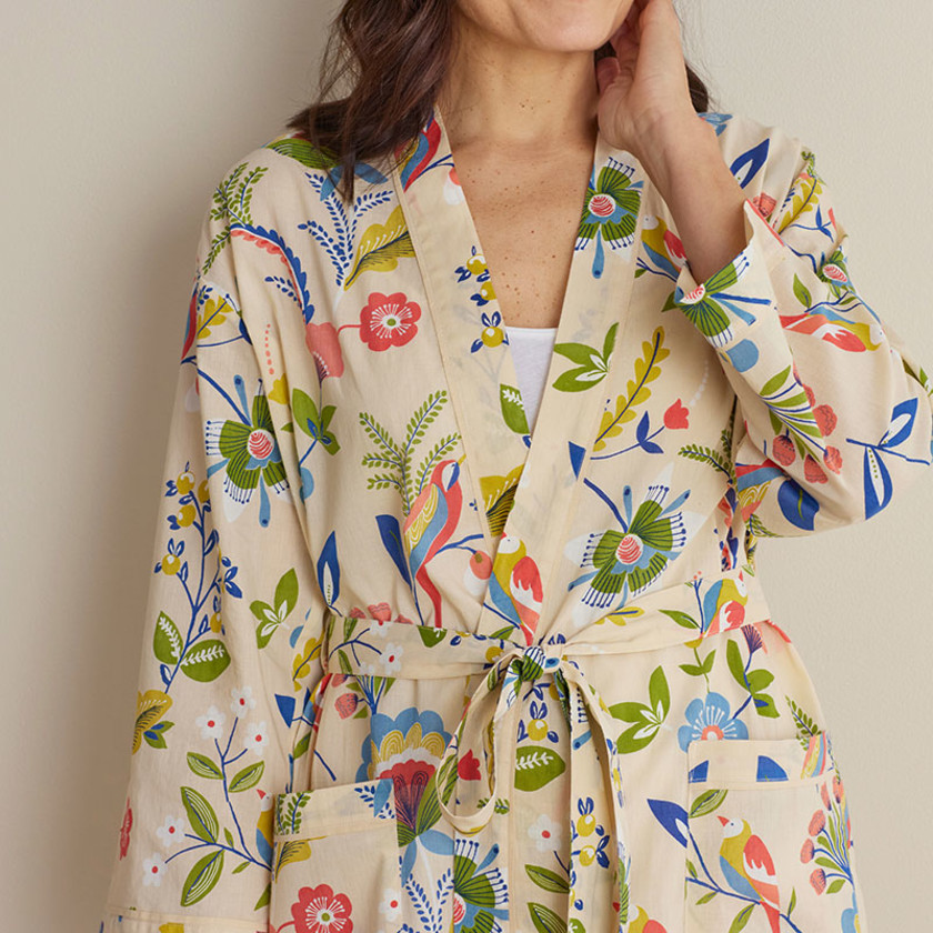 Printed Voile Women's Kimono Robe - Spring Scene, XS/S,Spring Scene