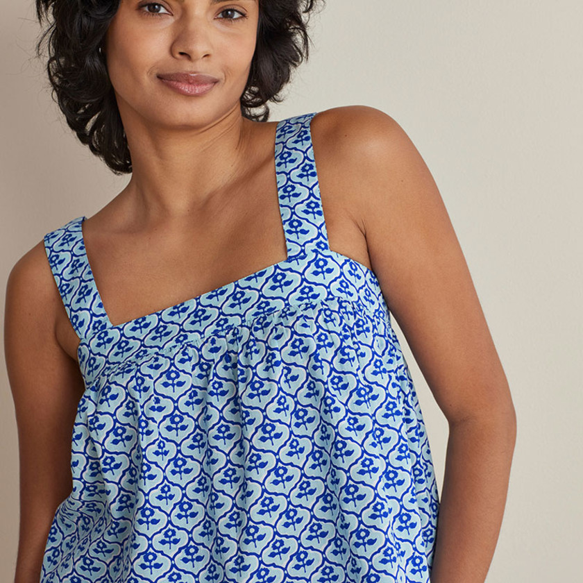 Printed Voile Women's Babydoll Shorts Set - Mini Garden Blue, XXL,Mini Garden Blue