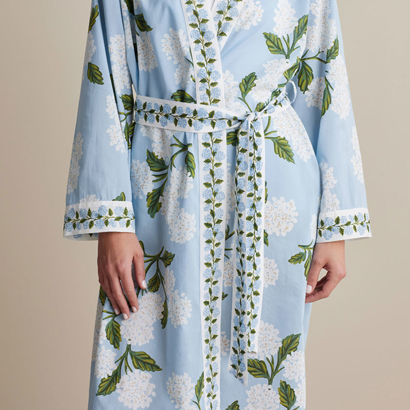 Printed Voile Women's Kimono Robe - Hydrangea, XS/S,Hydrangea