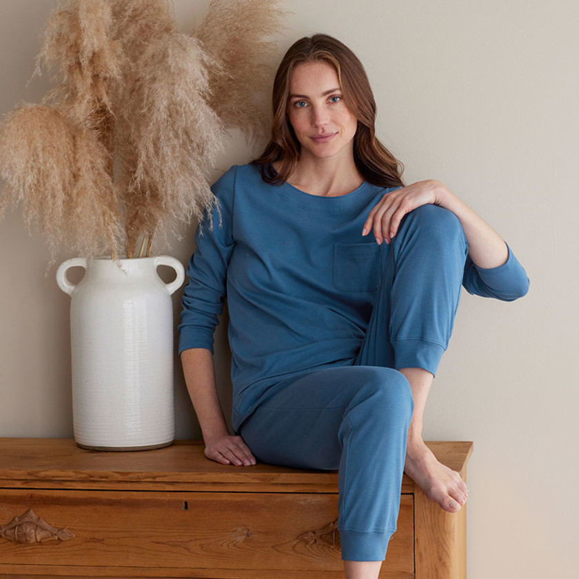 Pima Cotton Jogger Pants Pajama Set - Blue Denim, XXL,Blue Denim