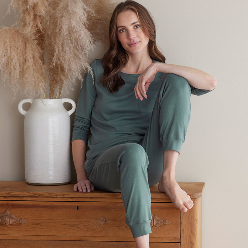 Pima Cotton Jogger Pants Pajama Set - Green Mist, XXL,Green Mist