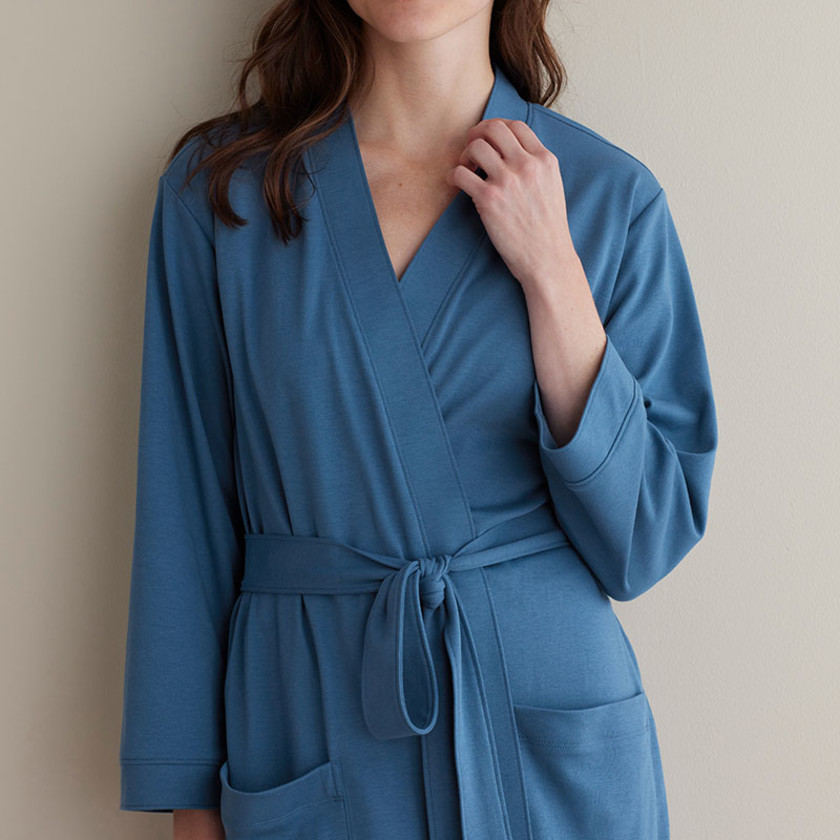 Pima Cotton Kimono Robe - Blue Denim, XXL,Blue Denim
