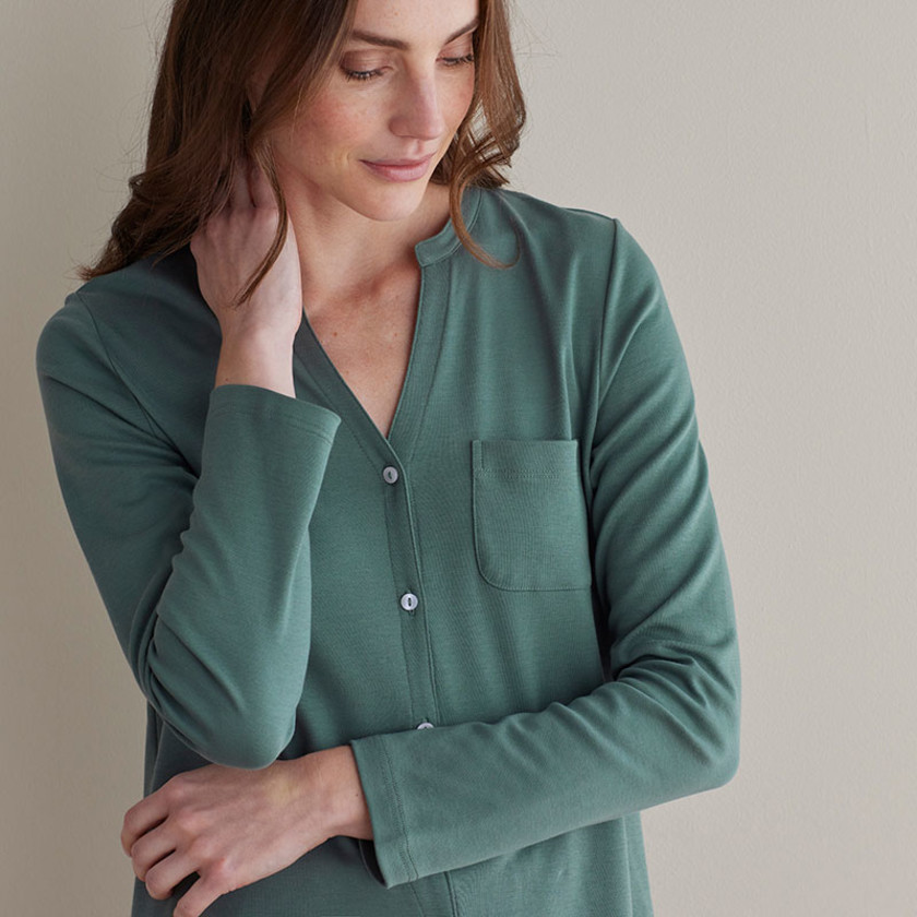 Pima Cotton Button-Down Pajama Set - Green Mist, XXL,Green Mist