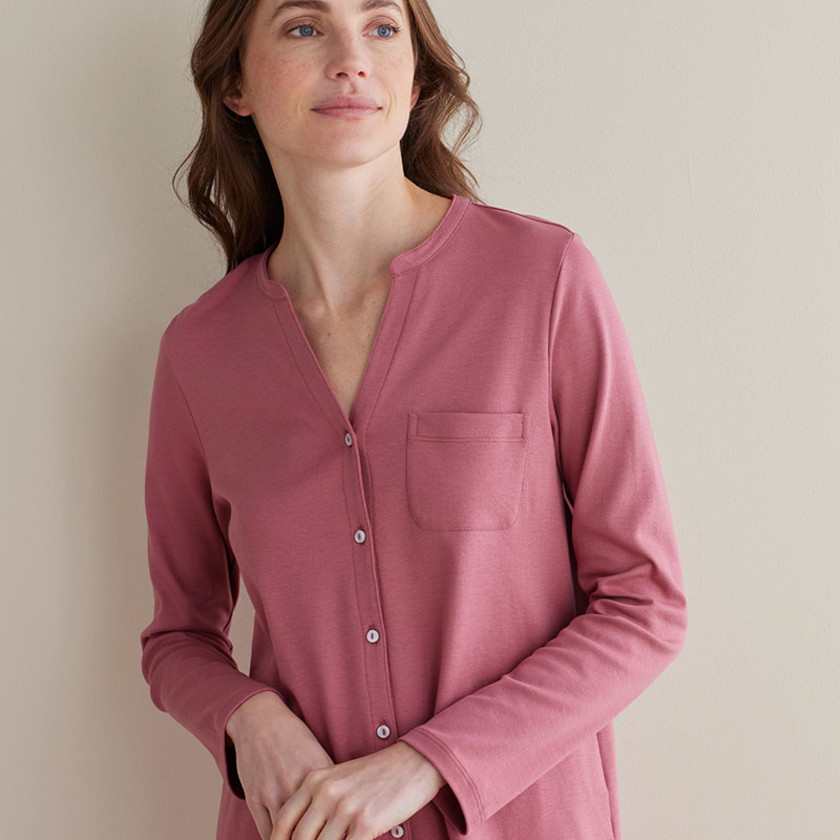 Pima Cotton Button-Down Pajama Set - Dusty Rose, XXL,Dusty Rose