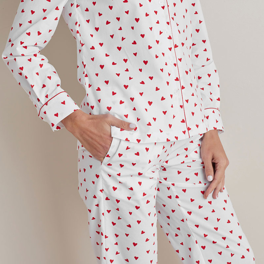 Printed Poplin Women's Pajama Set - Hearts, XS,Hearts