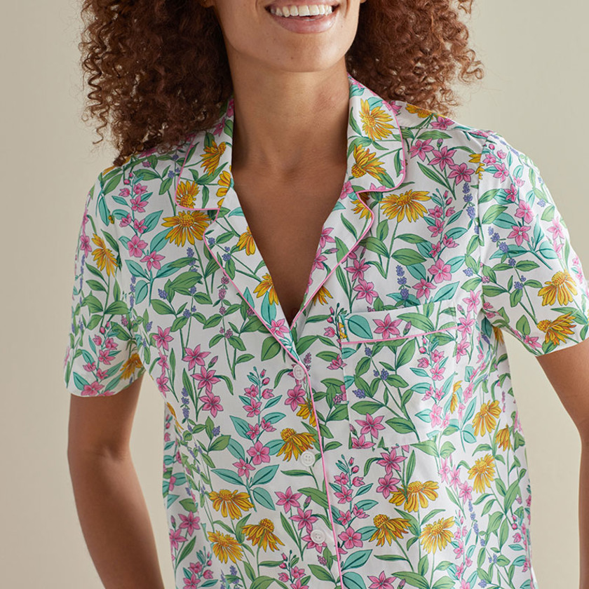 Printed Poplin Women's Short Set - Floral Garden, XXL,Floral Garden