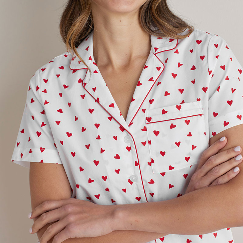 Printed Poplin Women's Short Set - Hearts, XXL,Hearts