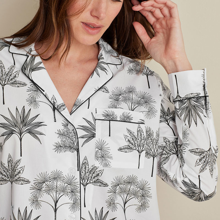 Printed Poplin Women's Nightshirt - Palm, XXL,Palm