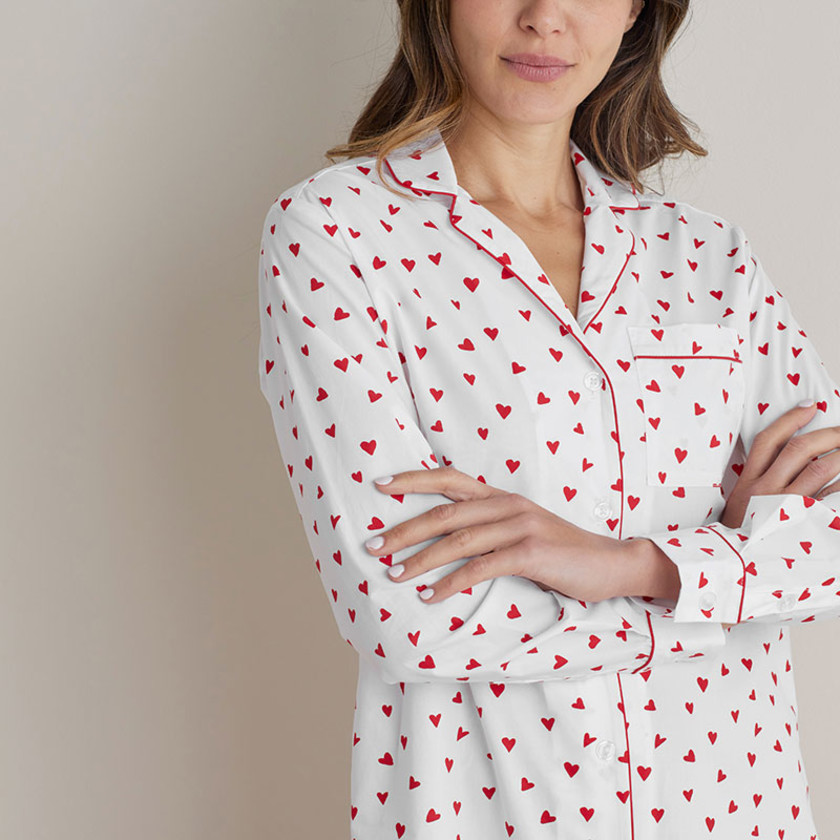 Printed Poplin Women's Nightshirt - Hearts, XXL,Hearts