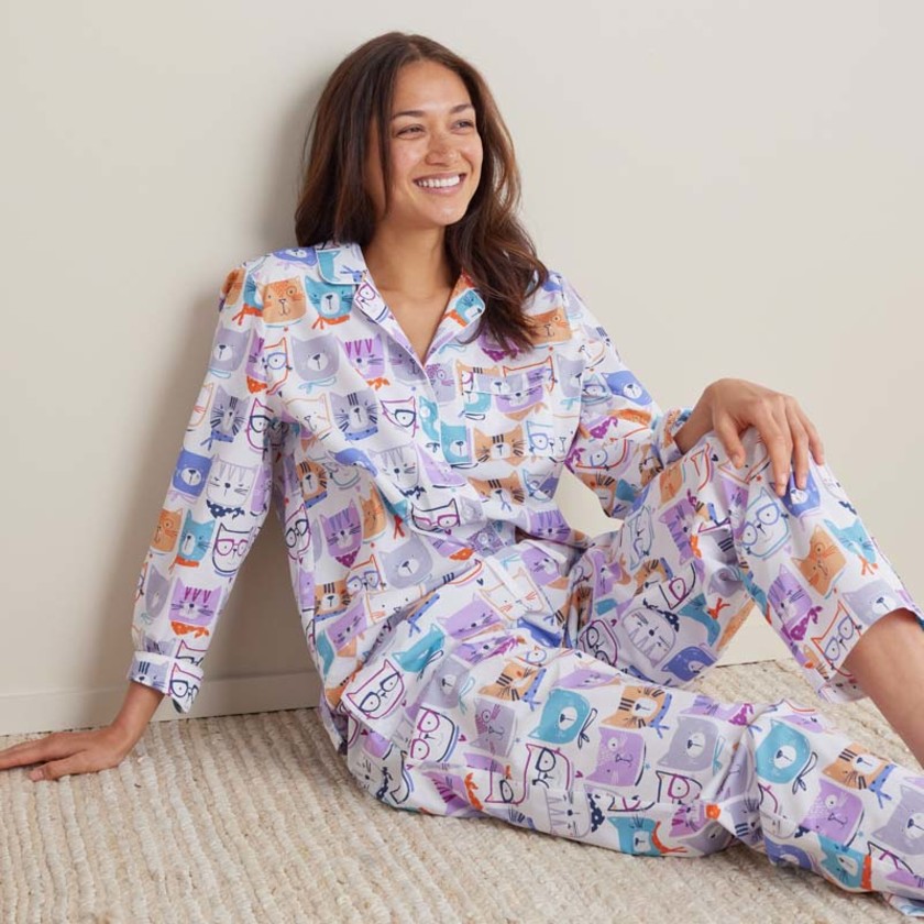 Printed Poplin Women's Button-Down Pajama Set