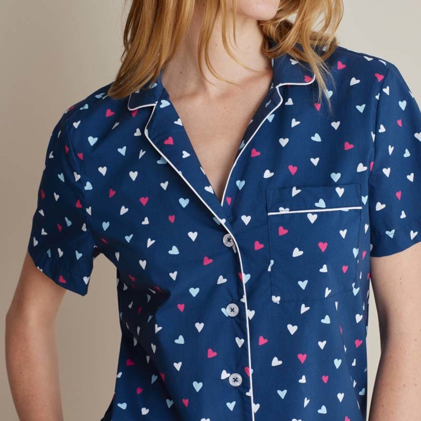 Printed Poplin Women's Shorts Set - Navy Hearts, XXL,Navy Hearts