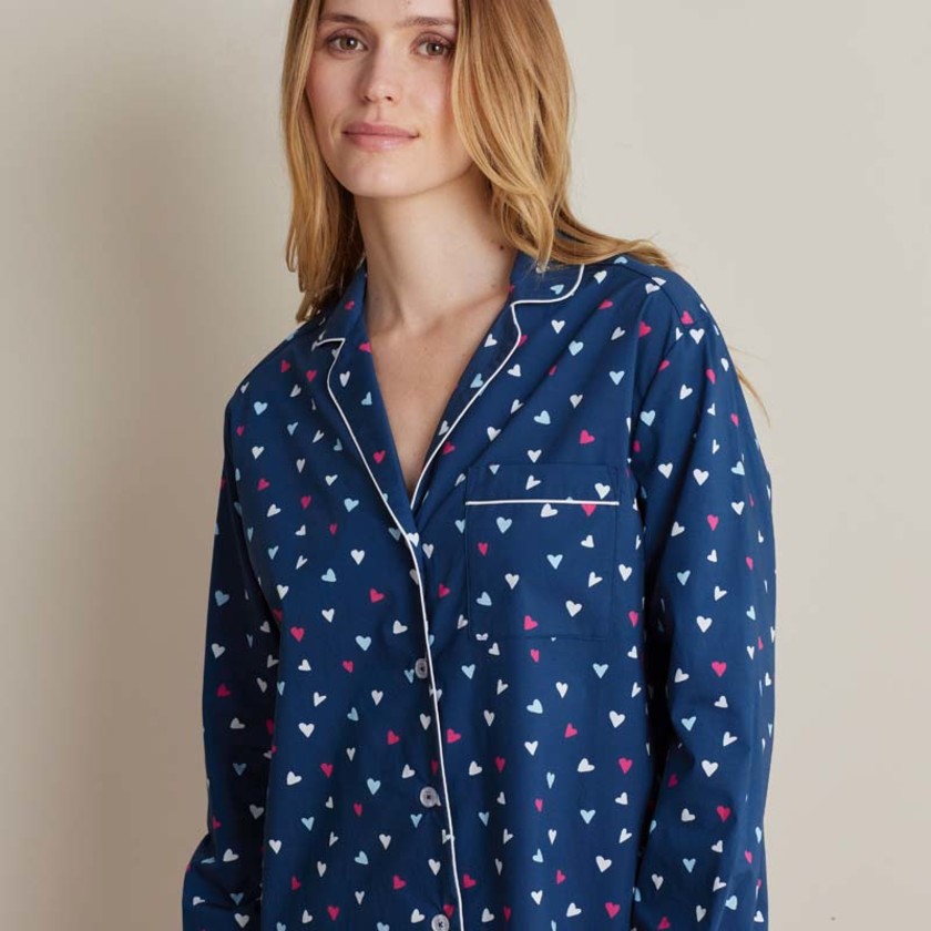 Printed Poplin Women's Nightshirt - Navy Hearts, XXL,Navy Hearts