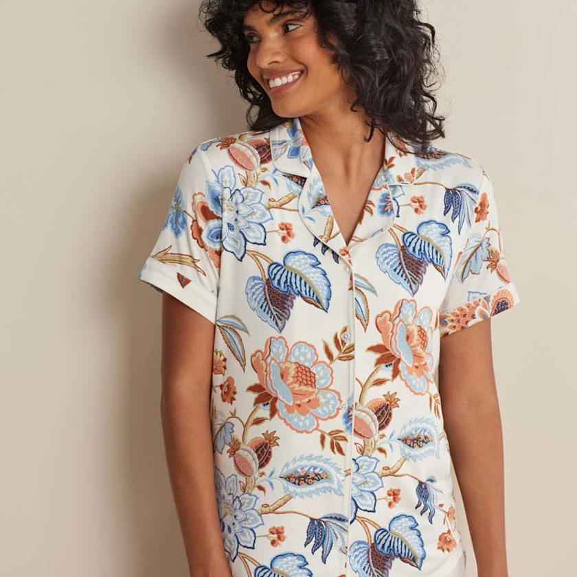 TENCEL™ Modal Jersey Knit Women's Shorts Set - Blue Flora, XXL,Blue Flora
