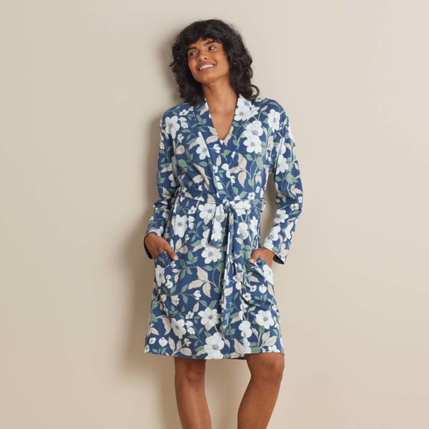 Printed Pima Cotton Women's Kimono Robe