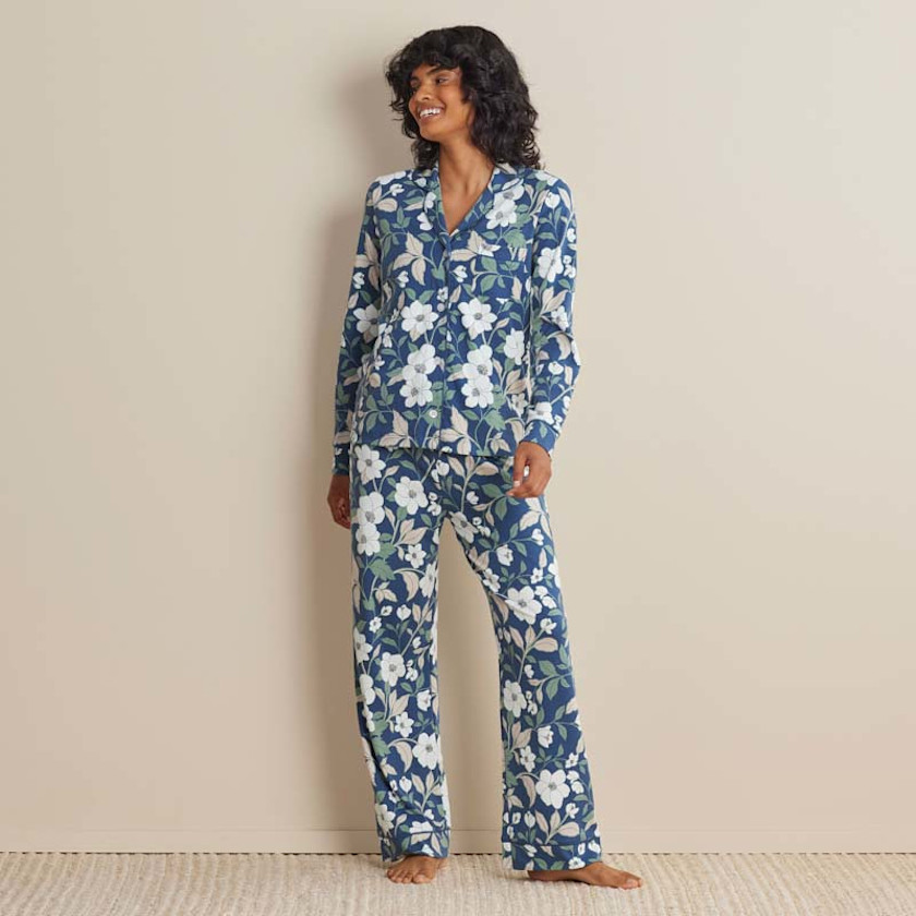 Printed Pima Cotton Women's Button-Down Pajama Set - Twilight Blossom, XXL,Twilight Blossom