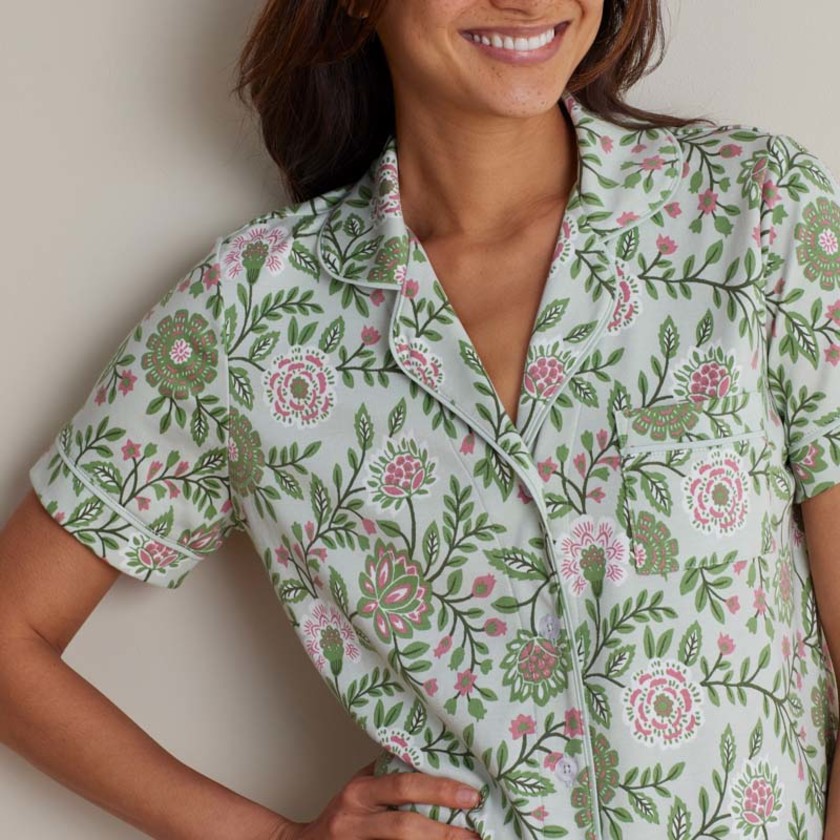 Printed Peruvian Cotton Women's Shorts Set - Floral Trail, XXL,Floral Trail