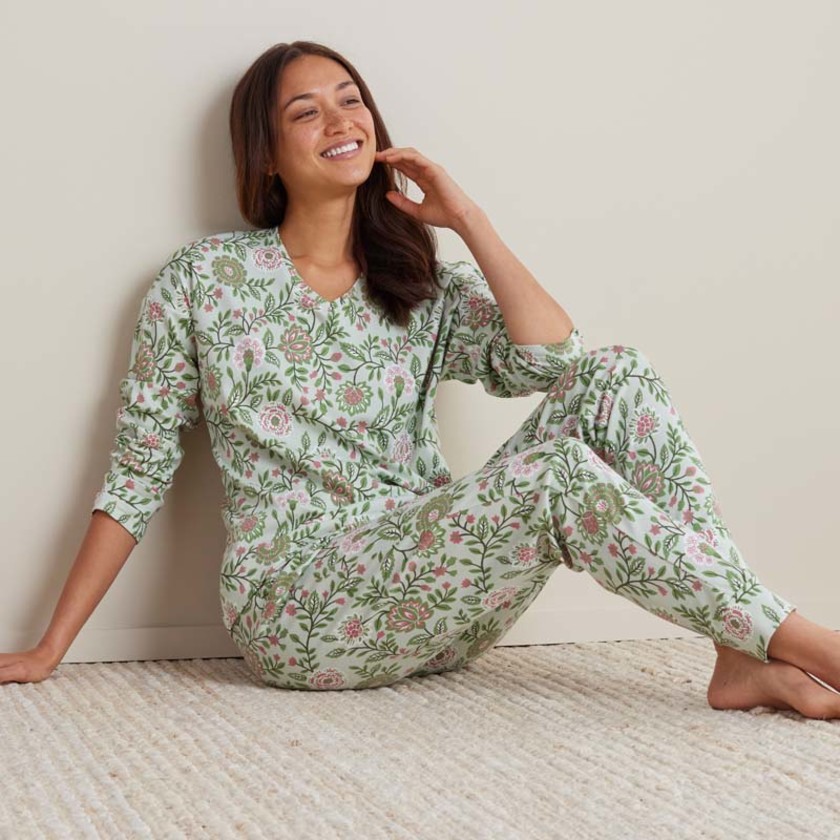 Printed Peruvian Cotton Women's Jogger Pants Pajama Set