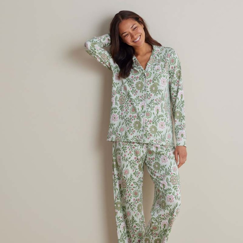 Printed Peruvian Cotton Women's Button-Down Pajama Set