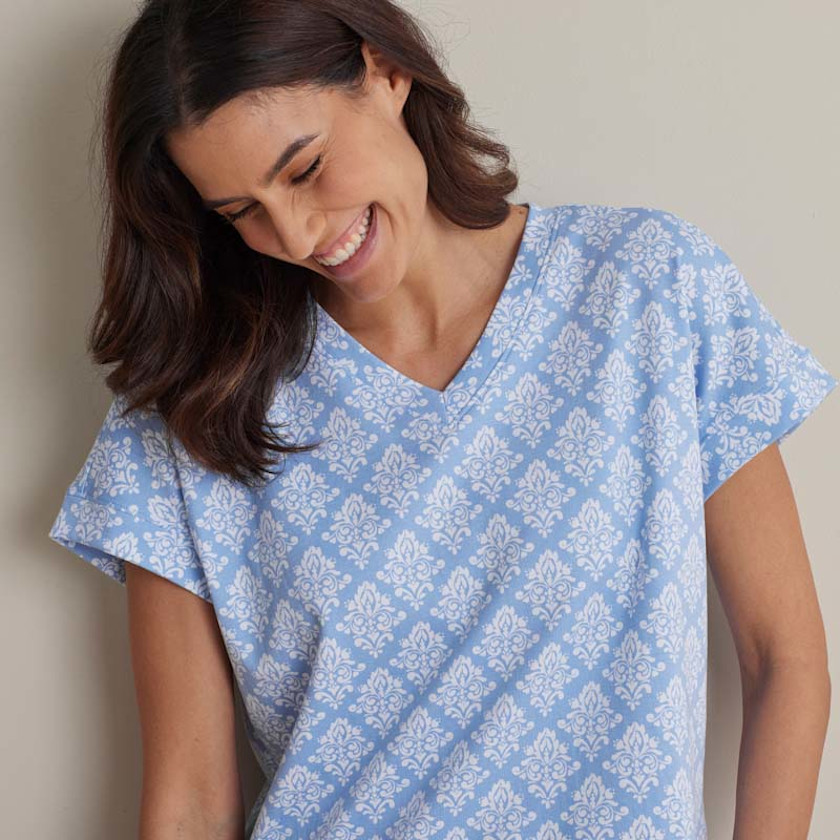 Printed Pima Cotton Women's Jogger Pants Pajama Set - Lisbon Blue, XS,Lisbon Blue