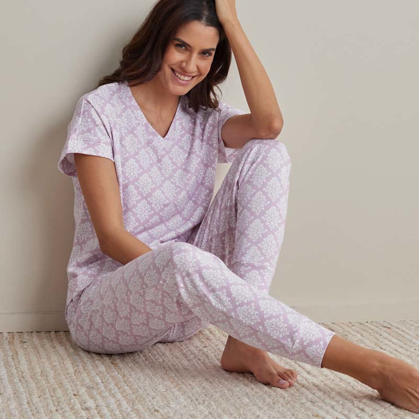 Printed Pima Cotton Women's Jogger Pants Pajama Set