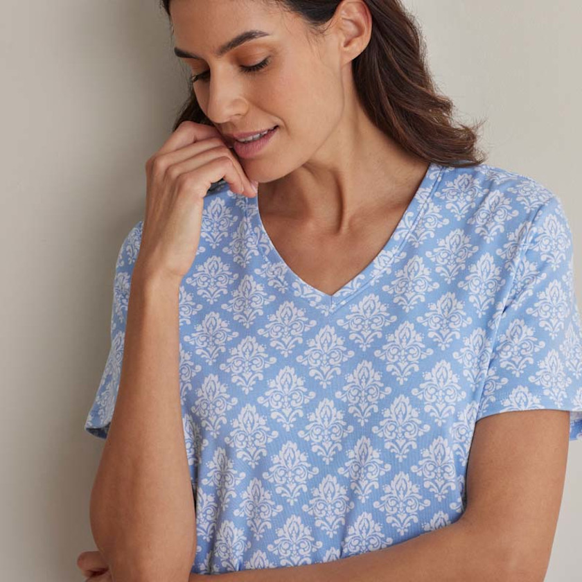 Printed Pima Cotton Women's Nightshirt,Lisbon Blue