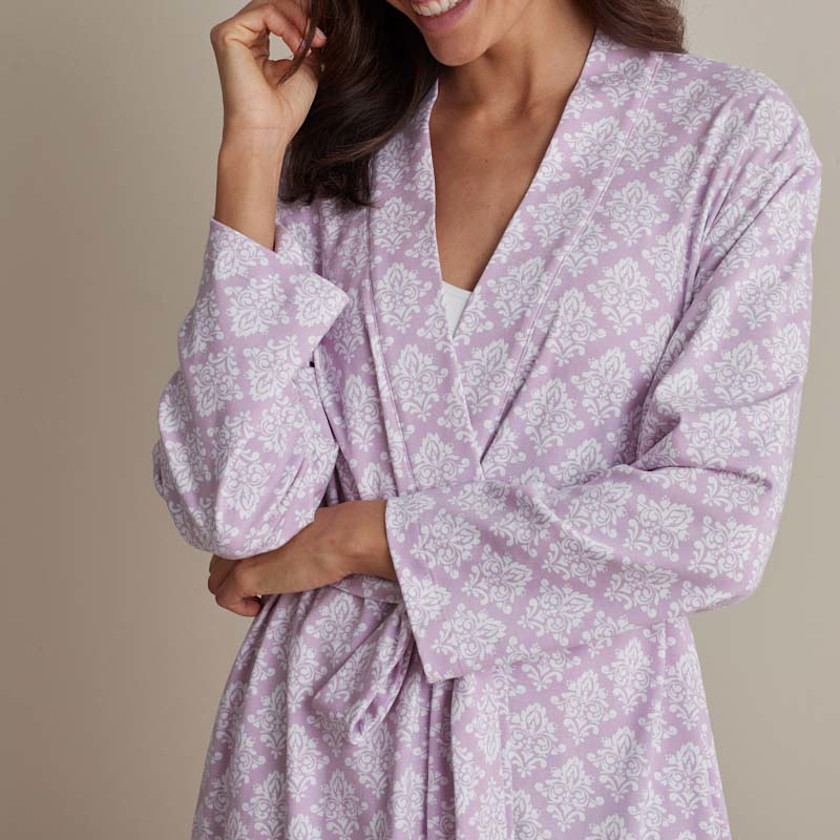 Printed Pima Cotton Women's Kimono Robe,Lisbon Mauve