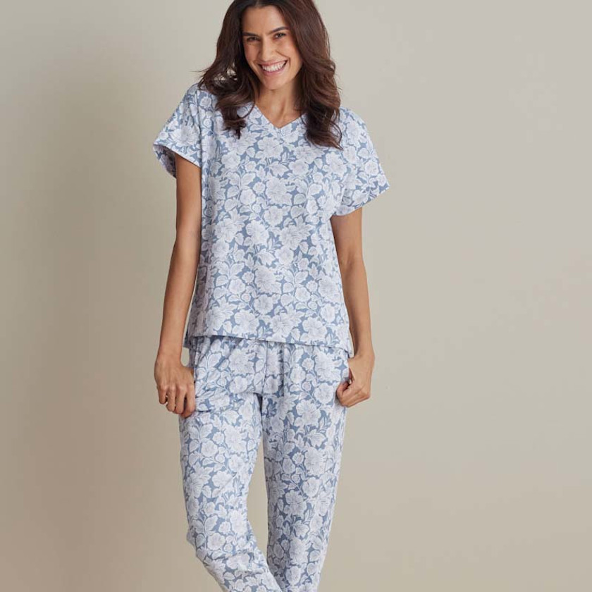 Printed Pima Cotton Women's Jogger Pants Pajama Set