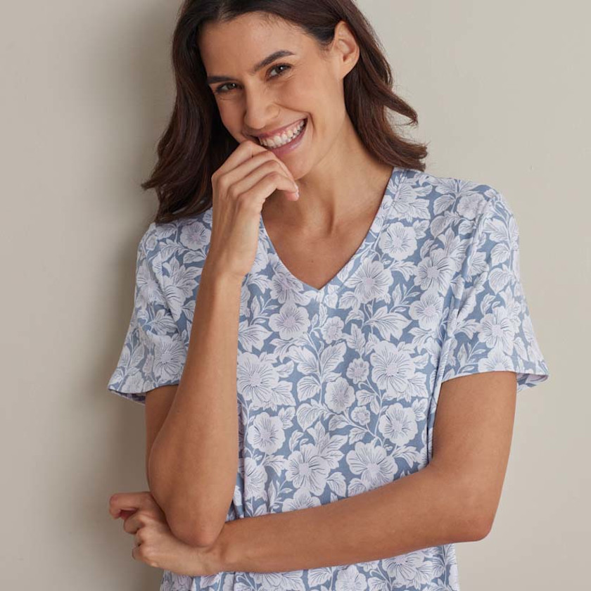 Printed Pima Cotton Women's Nightshirt,Blue Garden