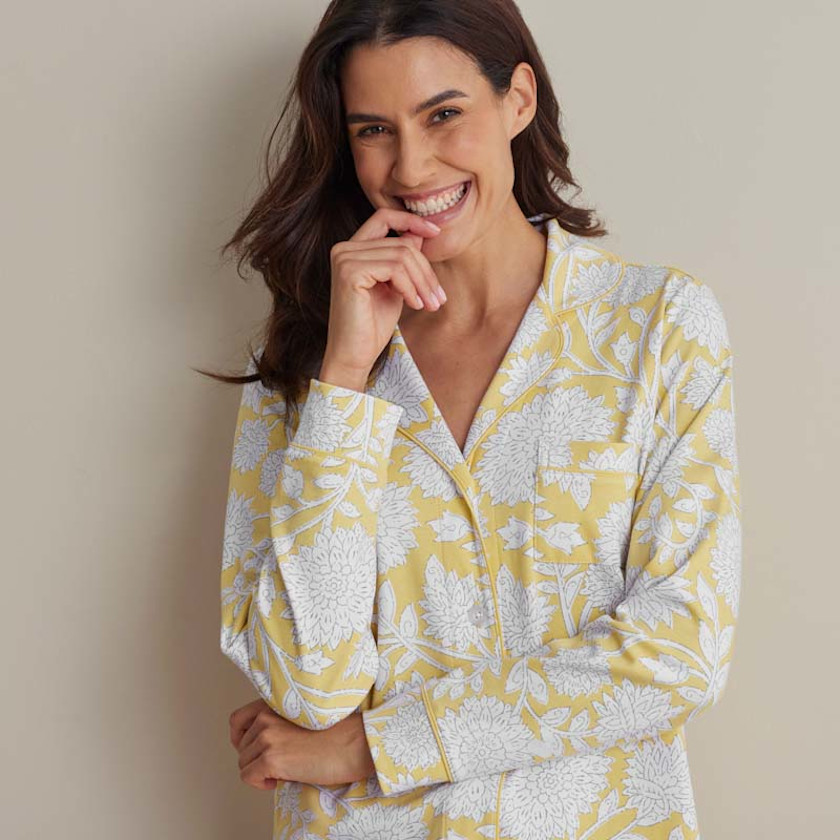 Printed Pima Cotton Women's Button-Down Pajama Set,Avignon