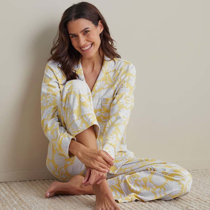 Printed Pima Cotton Women's Button-Down Pajama Set