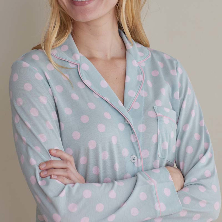 Cotton Modal Women's Button-Down Pajama Set,Pretty Dot