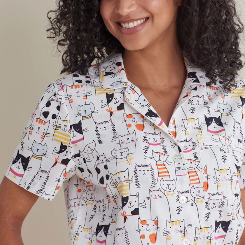 Printed Poplin Women's Shorts Set,Kittie Party