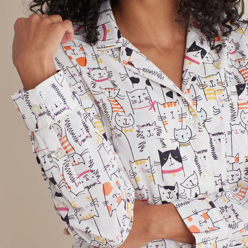 Printed Poplin Women's Nightshirt,Kittie Party