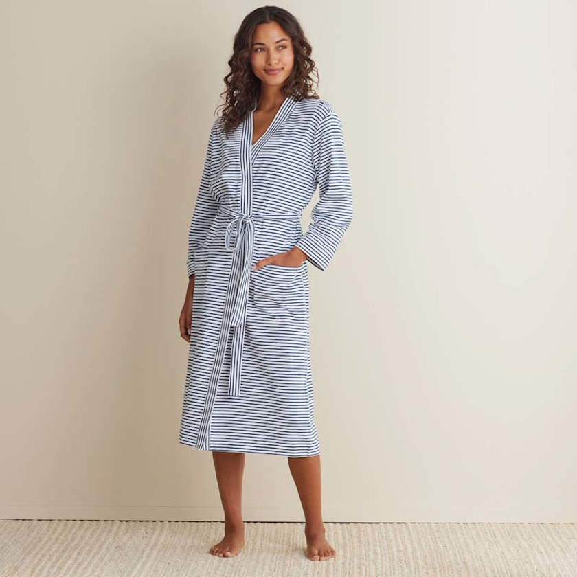 Yarn-Dyed Stripe Pima Cotton Women's Kimono Robe