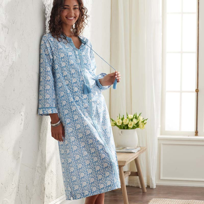 Printed Voile Women's Caftan,Floral Weave