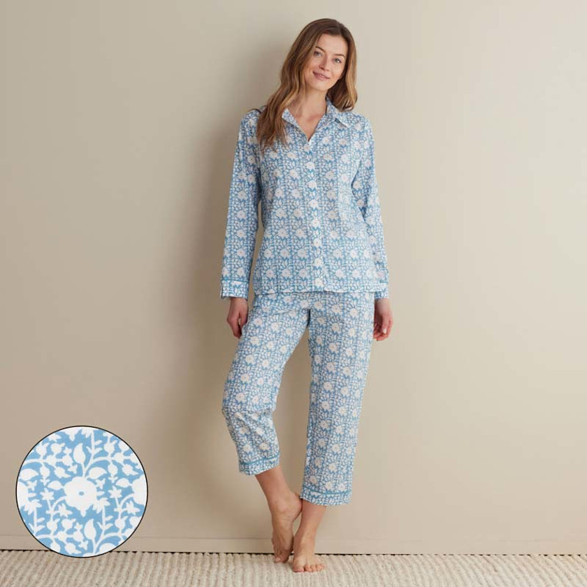 Printed Voile Women's Cropped Pajama Set