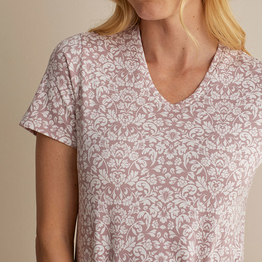 Printed Pima Cotton Women's Nightgown,Damask Taupe