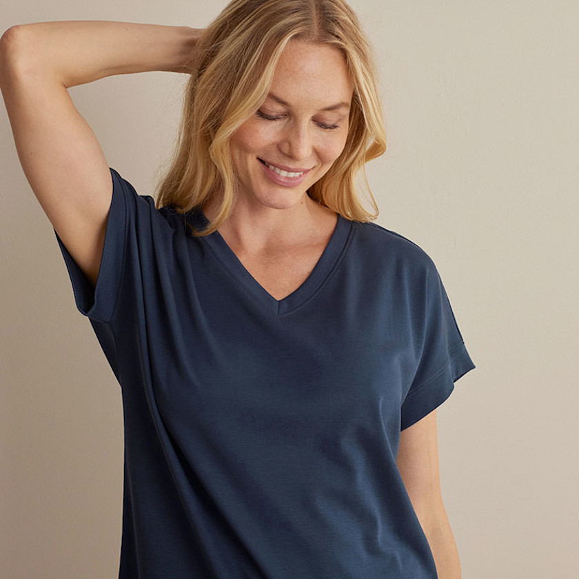 Pima Cotton Women's Cropped Pants Pajama Set,Navy
