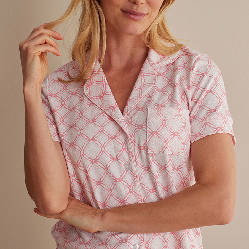Printed Peruvian Cotton Women's Shorts Set,Mosaic Pink