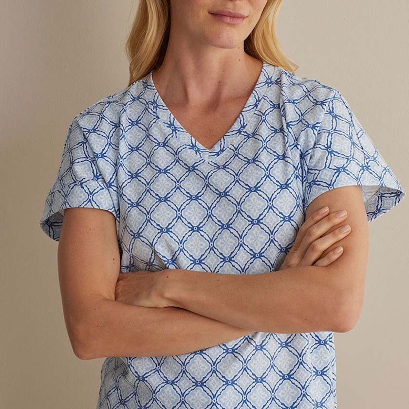Printed Peruvian Cotton Women's Jogger Pants Pajama Set,Mosaic Blue