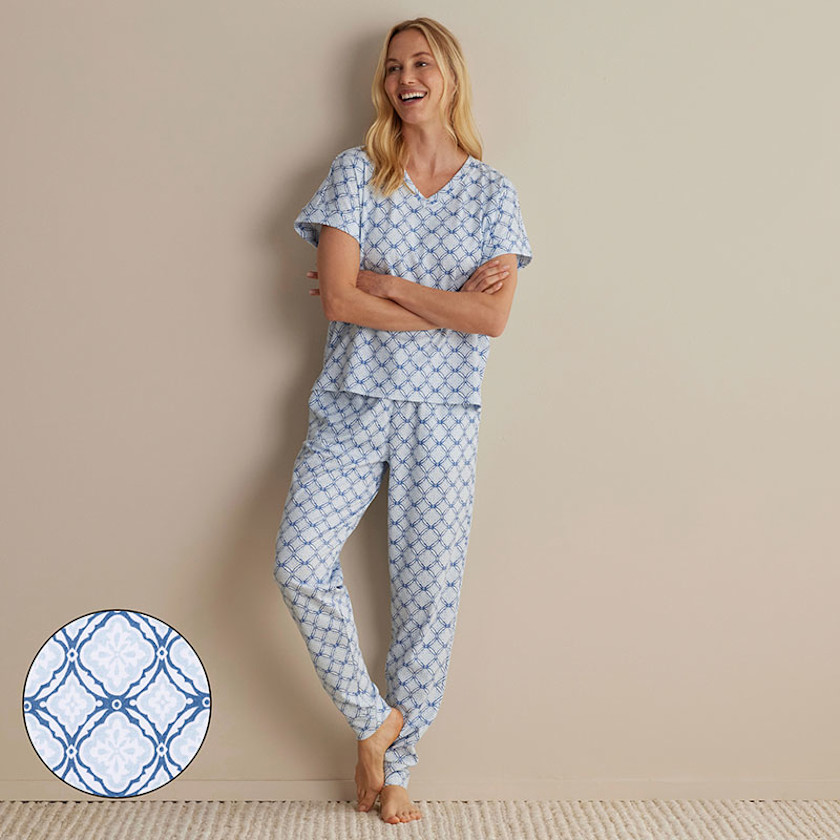 Printed Peruvian Cotton Women's Jogger Pants Pajama Set