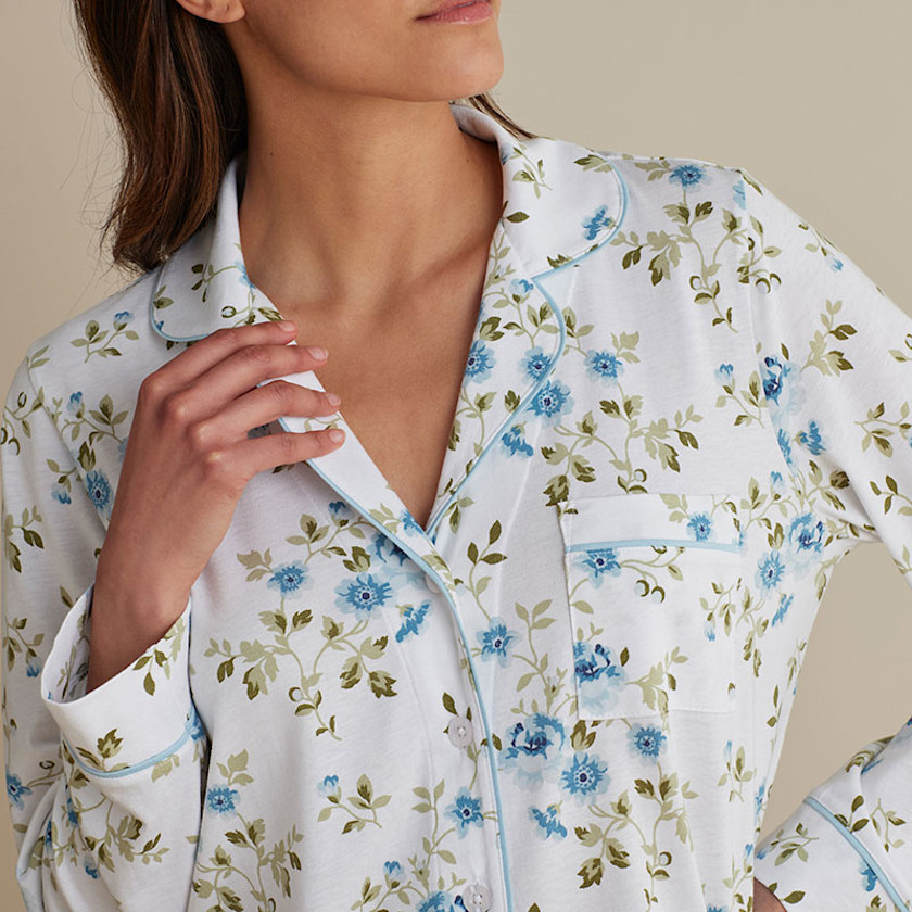 Cotton Modal Women's Button-Down Pajama Set,Flower Burst