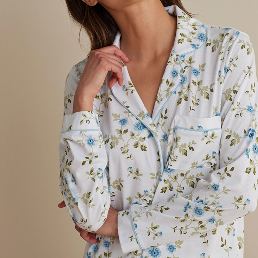 Cotton Modal Women's Long-Sleeved Shorts Set,Flower Burst