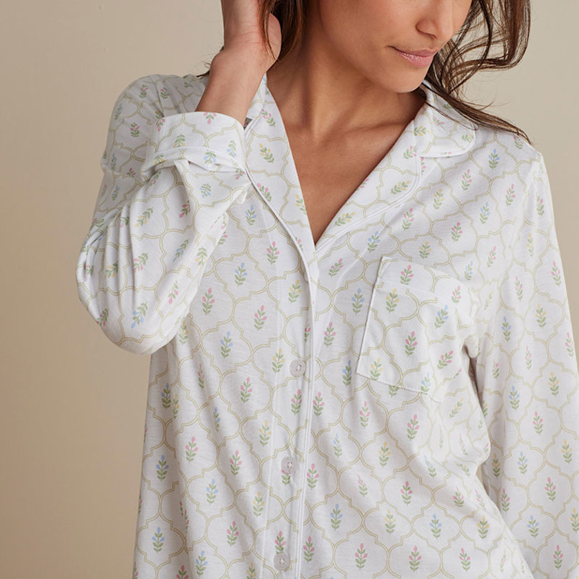 Cotton Modal Women's Long-Sleeved Shorts Set,Framed Flowers