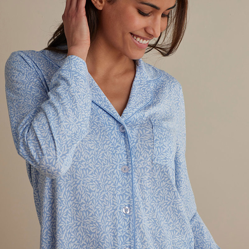 Cotton Modal Women's Long-Sleeved Shorts Set,Vintage Leaf
