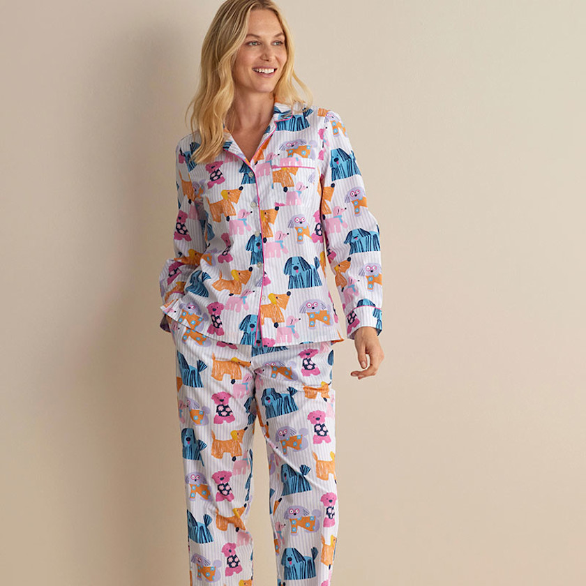 Printed Poplin Women's Button-Down Pajama Set