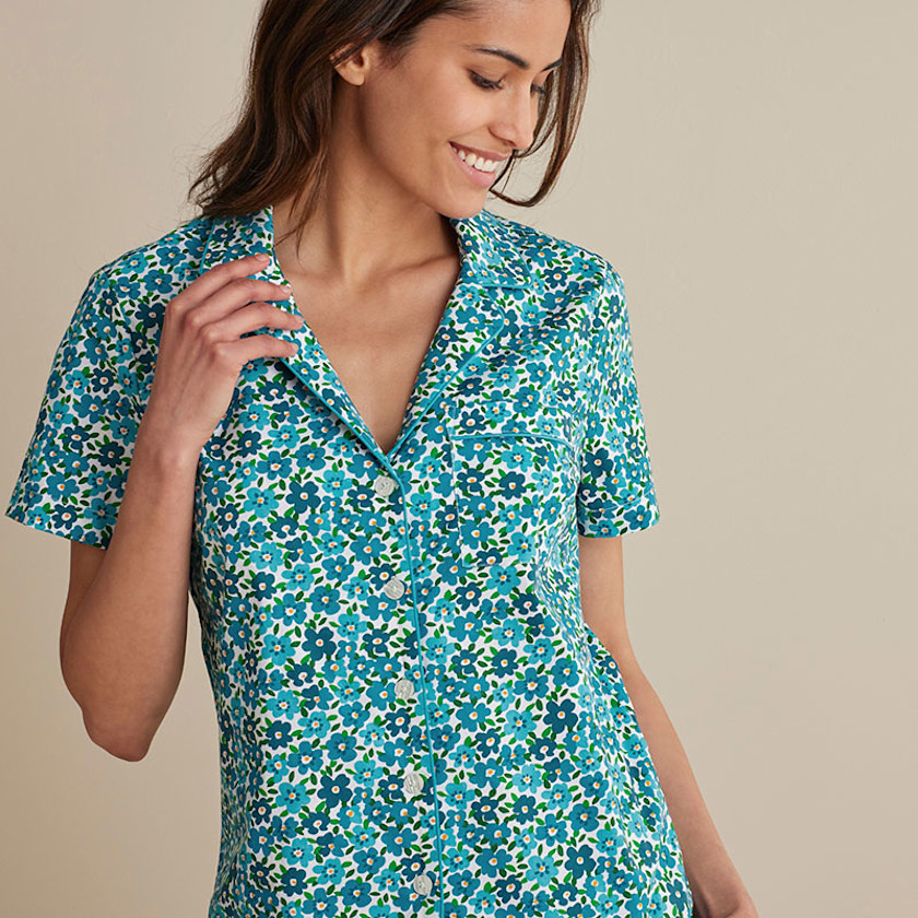 Printed Poplin Women's Shorts Set,Blossom Blue